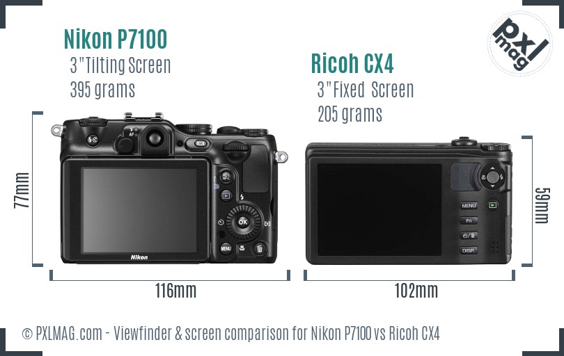 Nikon P7100 vs Ricoh CX4 Screen and Viewfinder comparison