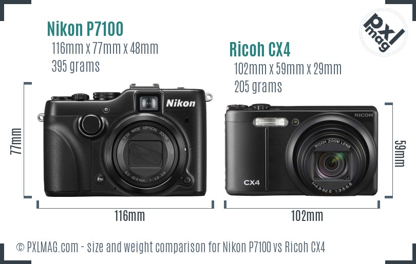 Nikon P7100 vs Ricoh CX4 size comparison Nikon P7100 vs Ricoh CX4 size comparison