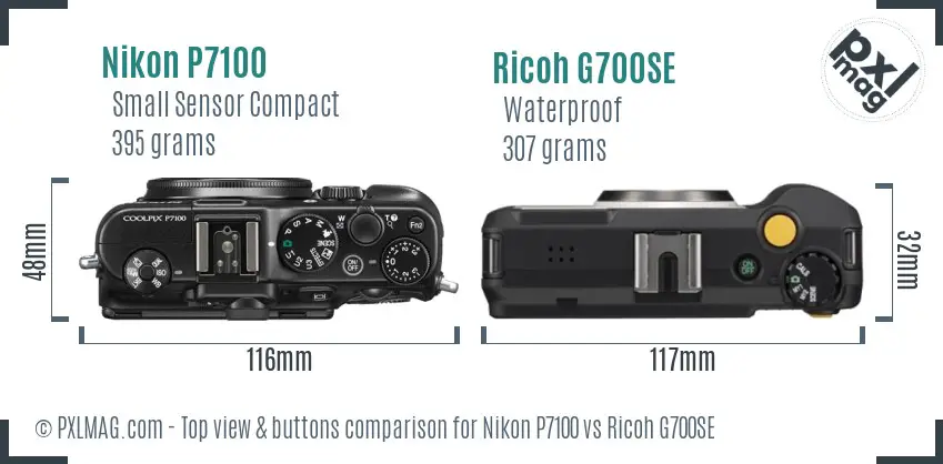 Nikon P7100 vs Ricoh G700SE top view buttons comparison