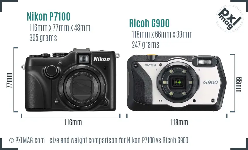Nikon P7100 vs Ricoh G900 size comparison