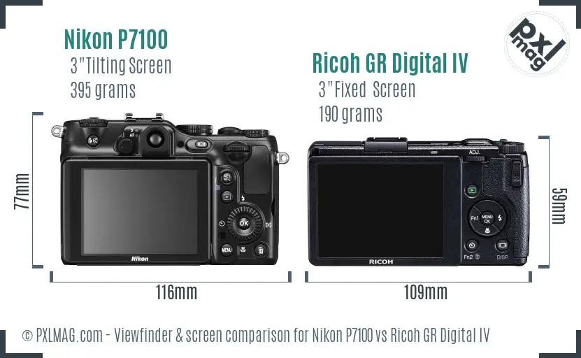 Nikon P7100 vs Ricoh GR Digital IV Screen and Viewfinder comparison