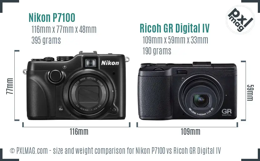 Nikon P7100 vs Ricoh GR Digital IV size comparison