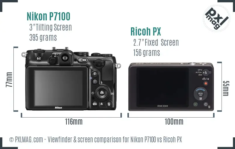 Nikon P7100 vs Ricoh PX Screen and Viewfinder comparison