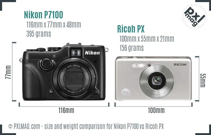 Nikon P7100 vs Ricoh PX size comparison