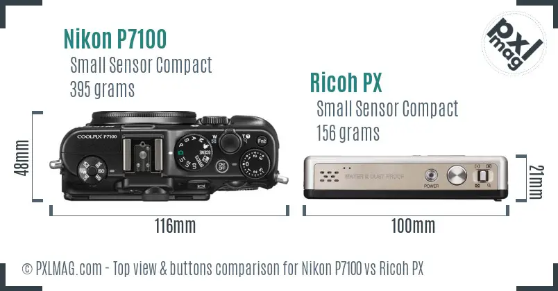 Nikon P7100 vs Ricoh PX top view buttons comparison