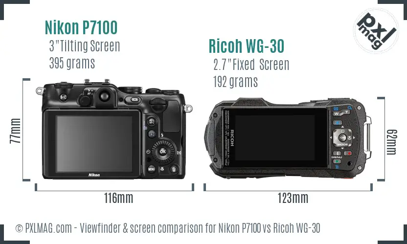 Nikon P7100 vs Ricoh WG-30 Screen and Viewfinder comparison