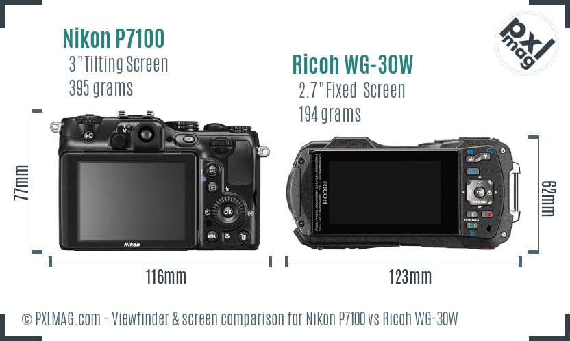 Nikon P7100 vs Ricoh WG-30W Screen and Viewfinder comparison