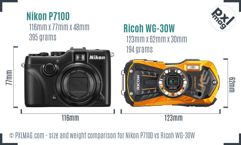 Nikon P7100 vs Ricoh WG-30W size comparison Nikon P7100 vs Ricoh WG-30W size comparison