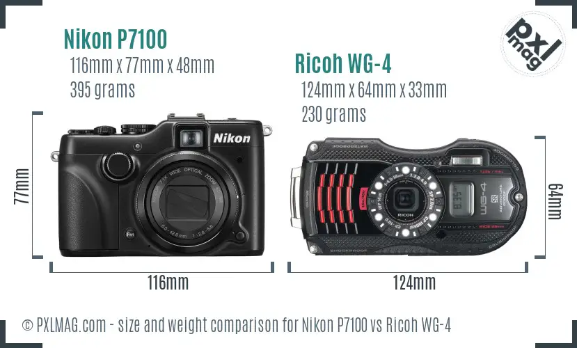 Nikon P7100 vs Ricoh WG-4 size comparison