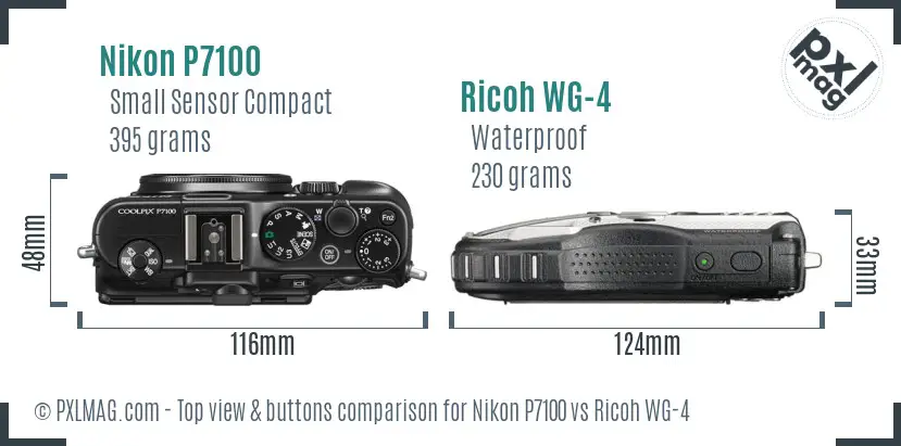 Nikon P7100 vs Ricoh WG-4 top view buttons comparison