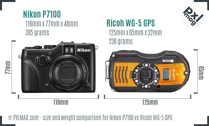 Nikon P7100 vs Ricoh WG-5 GPS size comparison Nikon P7100 vs Ricoh WG-5 GPS size comparison