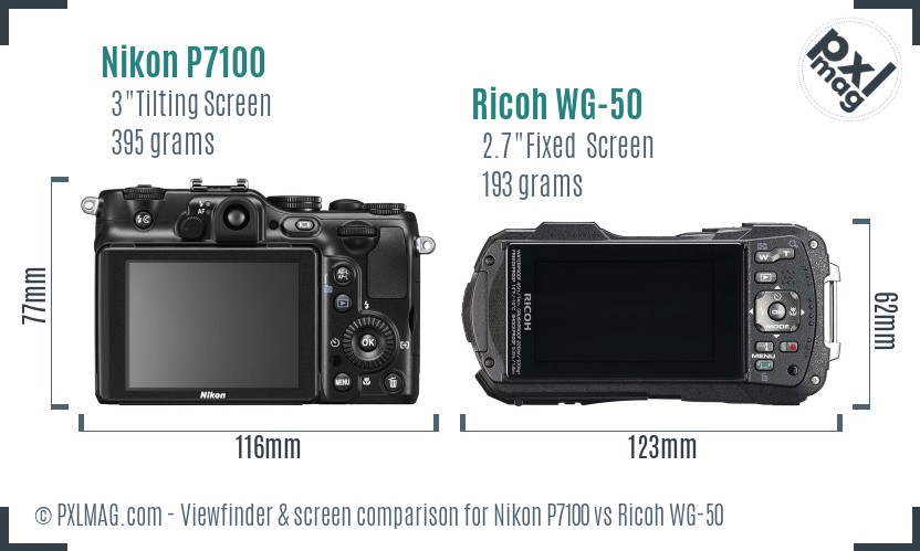 Nikon P7100 vs Ricoh WG-50 Screen and Viewfinder comparison