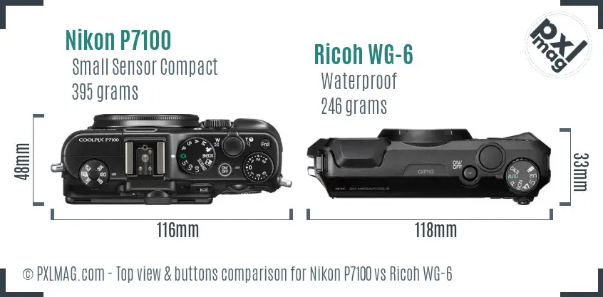 Nikon P7100 vs Ricoh WG-6 top view buttons comparison Nikon P7100 vs Ricoh WG-6 top view buttons comparison