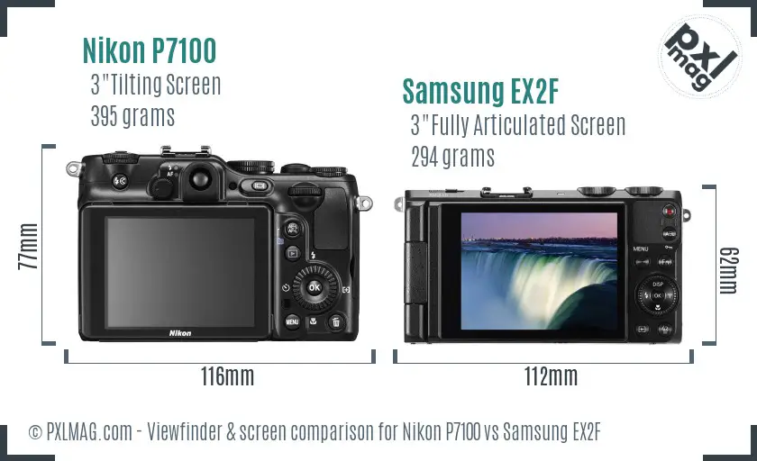 Nikon P7100 vs Samsung EX2F Screen and Viewfinder comparison
