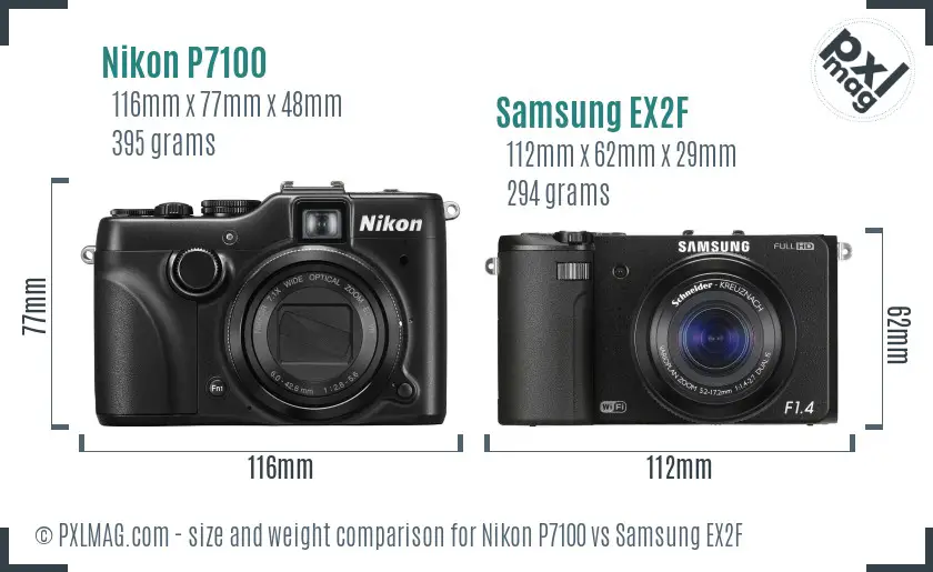 Nikon P7100 vs Samsung EX2F size comparison