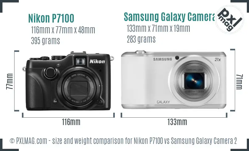 Nikon P7100 vs Samsung Galaxy Camera 2 size comparison Nikon P7100 vs Samsung Galaxy Camera 2 size comparison