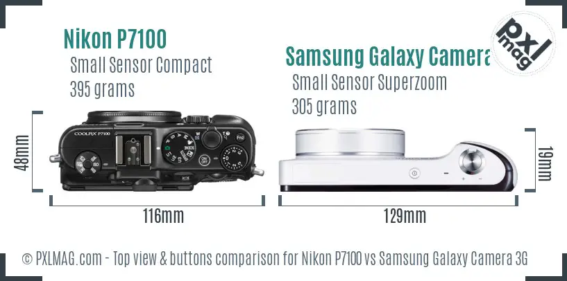 Nikon P7100 vs Samsung Galaxy Camera 3G top view buttons comparison Nikon P7100 vs Samsung Galaxy Camera 3G top view buttons comparison