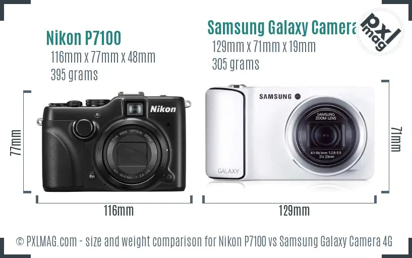 Nikon P7100 vs Samsung Galaxy Camera 4G size comparison