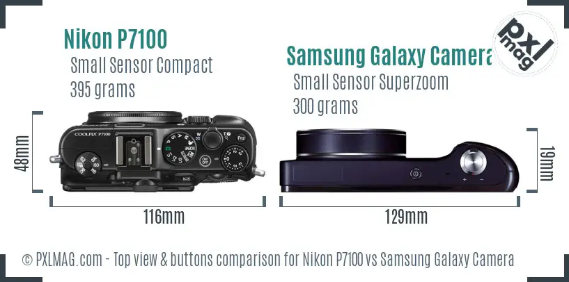 Nikon P7100 vs Samsung Galaxy Camera top view buttons comparison Nikon P7100 vs Samsung Galaxy Camera top view buttons comparison