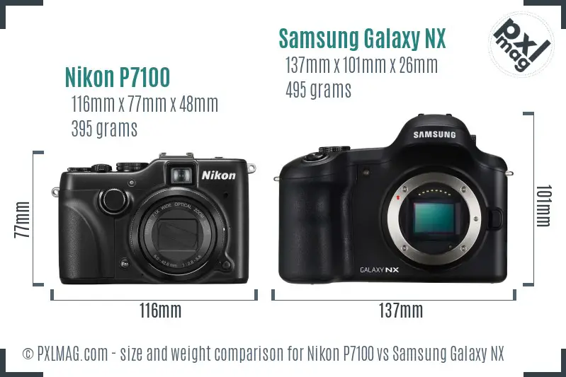 Nikon P7100 vs Samsung Galaxy NX size comparison