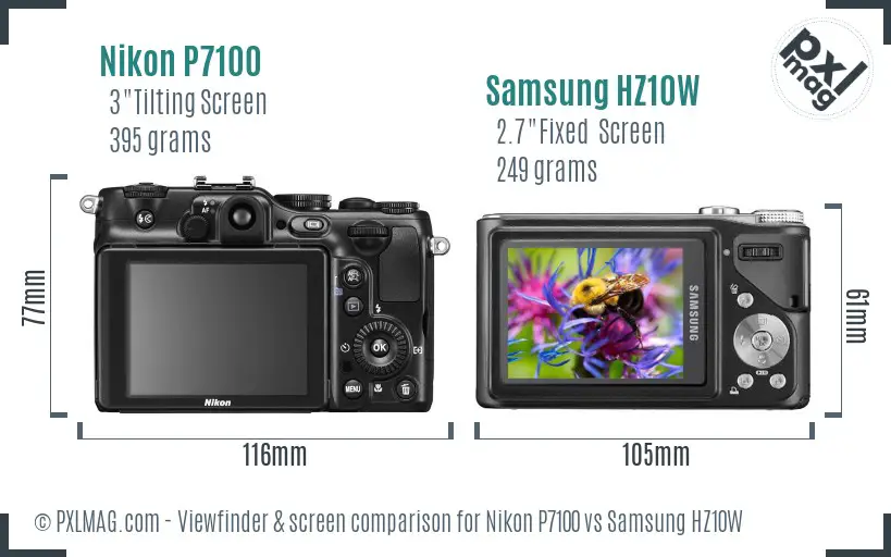 Nikon P7100 vs Samsung HZ10W Screen and Viewfinder comparison