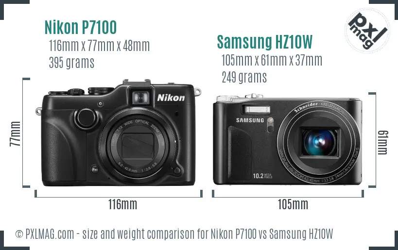 Nikon P7100 vs Samsung HZ10W size comparison