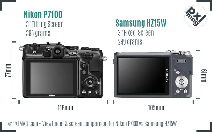 Nikon P7100 vs Samsung HZ15W Screen and Viewfinder comparison