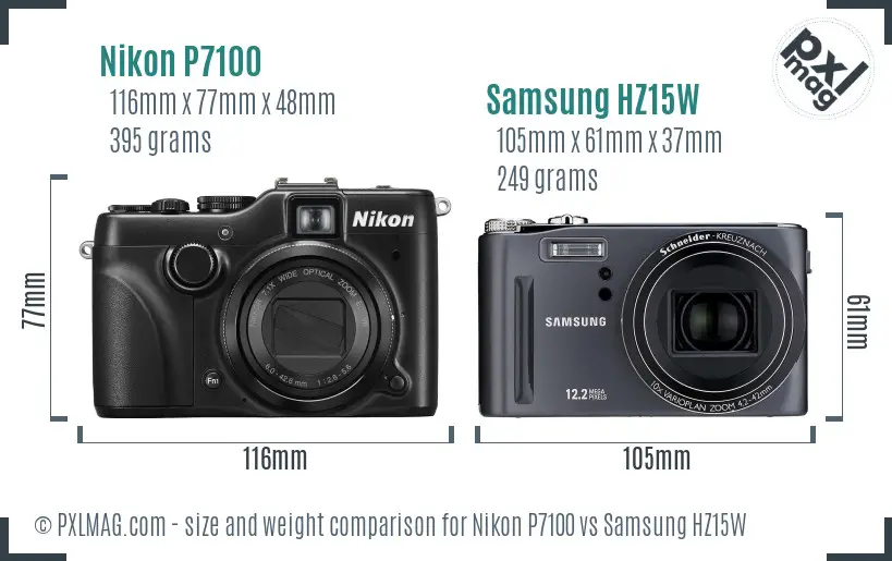 Nikon P7100 vs Samsung HZ15W size comparison