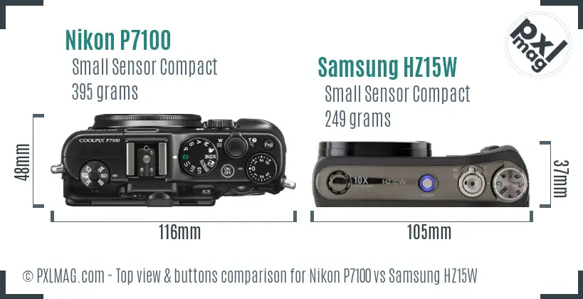 Nikon P7100 vs Samsung HZ15W top view buttons comparison