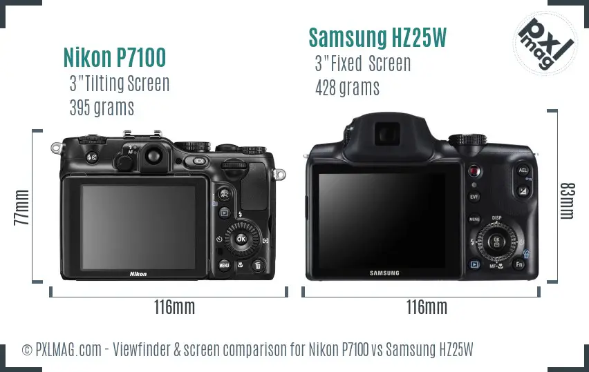 Nikon P7100 vs Samsung HZ25W Screen and Viewfinder comparison