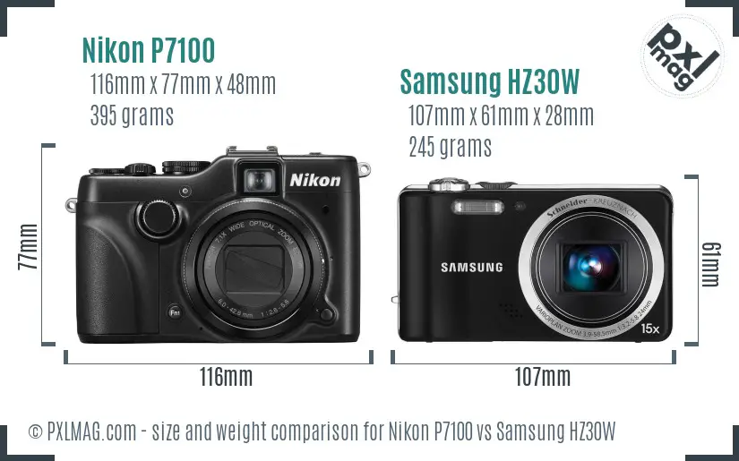 Nikon P7100 vs Samsung HZ30W size comparison