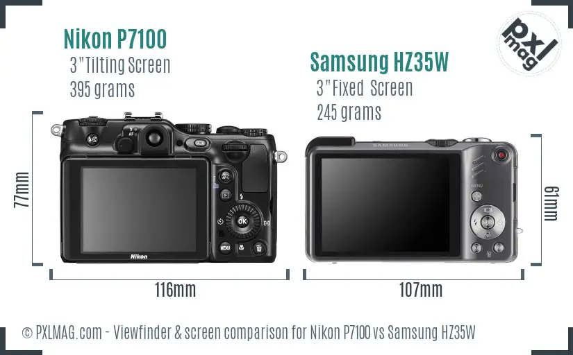 Nikon P7100 vs Samsung HZ35W Screen and Viewfinder comparison