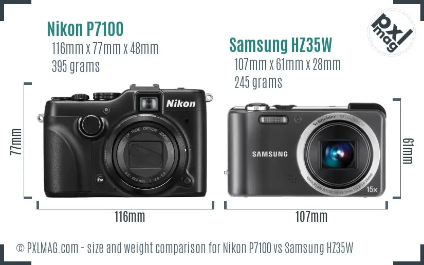 Nikon P7100 vs Samsung HZ35W size comparison