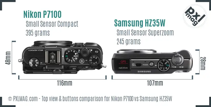 Nikon P7100 vs Samsung HZ35W top view buttons comparison