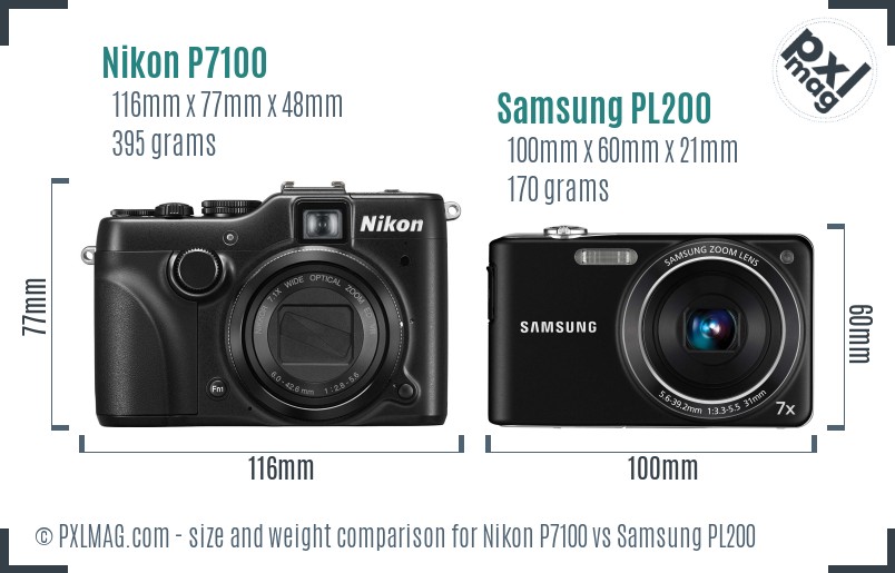 Nikon P7100 vs Samsung PL200 size comparison