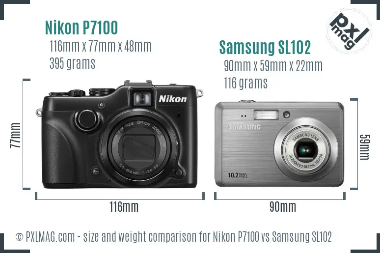 Nikon P7100 vs Samsung SL102 size comparison