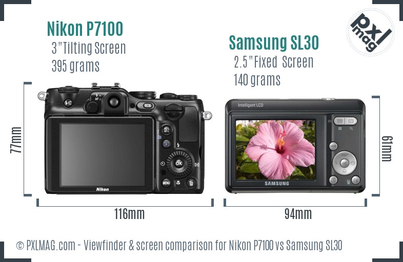 Nikon P7100 vs Samsung SL30 Screen and Viewfinder comparison