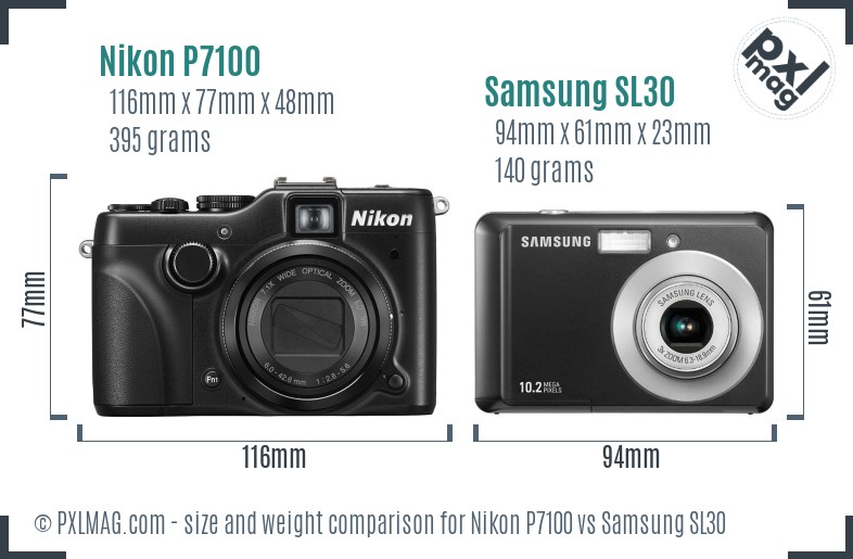 Nikon P7100 vs Samsung SL30 size comparison