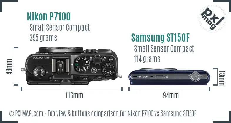 Nikon P7100 vs Samsung ST150F top view buttons comparison