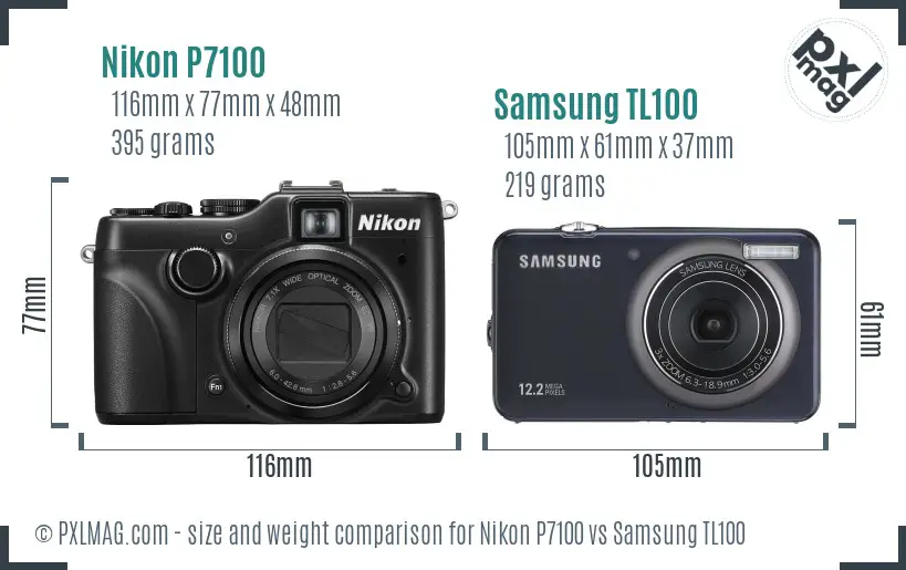 Nikon P7100 vs Samsung TL100 size comparison