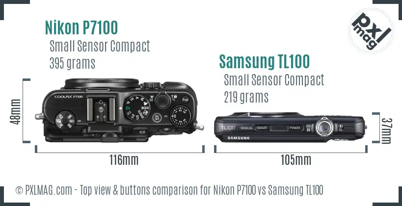 Nikon P7100 vs Samsung TL100 top view buttons comparison