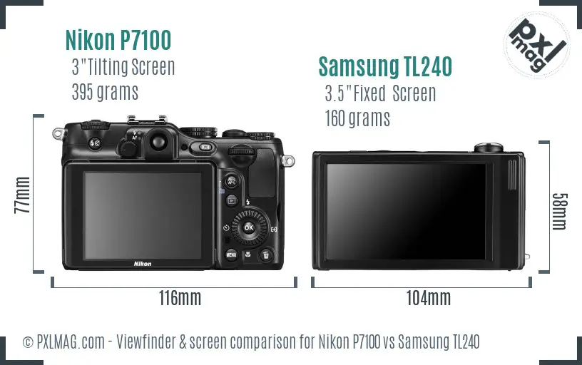 Nikon P7100 vs Samsung TL240 Screen and Viewfinder comparison