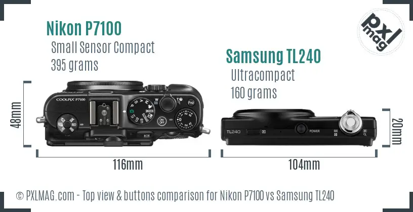 Nikon P7100 vs Samsung TL240 top view buttons comparison
