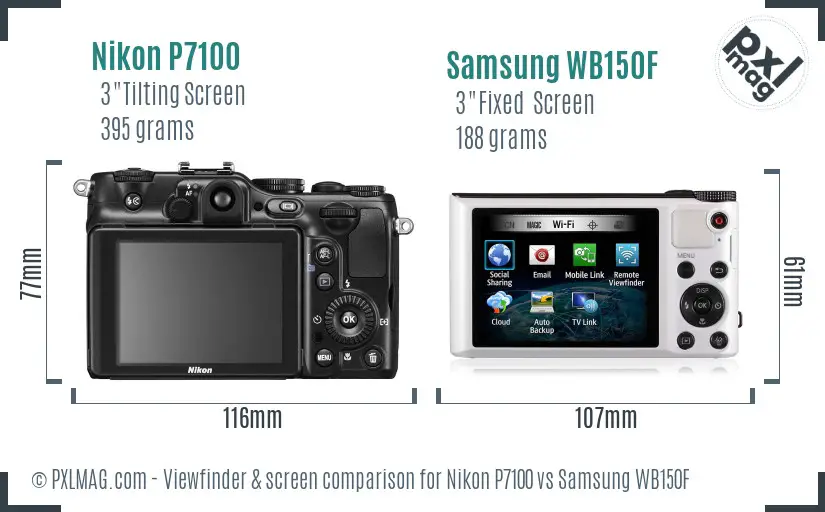 Nikon P7100 vs Samsung WB150F Screen and Viewfinder comparison