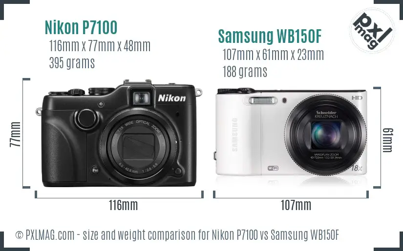 Nikon P7100 vs Samsung WB150F size comparison