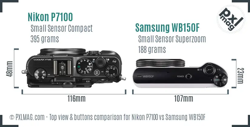 Nikon P7100 vs Samsung WB150F top view buttons comparison