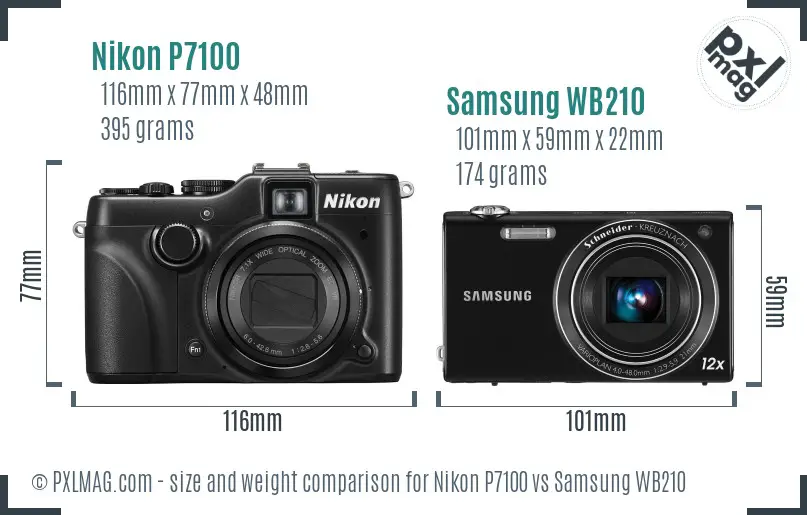 Nikon P7100 vs Samsung WB210 size comparison