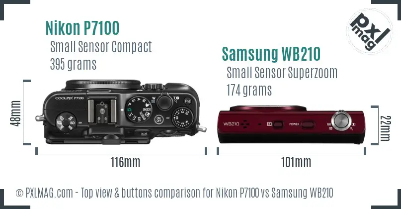 Nikon P7100 vs Samsung WB210 top view buttons comparison