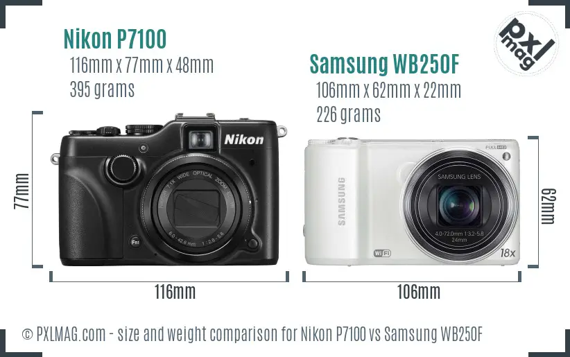 Nikon P7100 vs Samsung WB250F size comparison Nikon P7100 vs Samsung WB250F size comparison