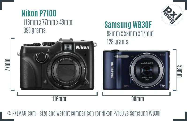 Nikon P7100 vs Samsung WB30F size comparison